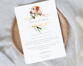 In Lieu of a Favor: Custom Pet Portrait Wedding Favor Donation Cards (Digital Design)