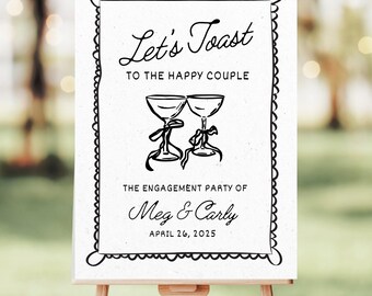 Customizable Whimsical Hand-Drawn Wedding Welcome Sign: Digital or Printed Engagement Illustration