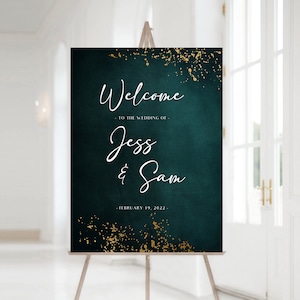 Elegant Green & Gold Wedding Welcome Sign: Customizable Eco-Friendly Print or Digital Design