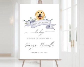 Customizable Dog-Themed Baby Welcome Sign: Printed or Digital, Eco-Friendly Design Service