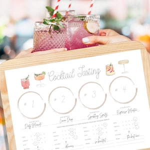 Scheda di lavoro stampabile per la degustazione di cocktail: scheda di valutazione digitale per i drink - Download immediato