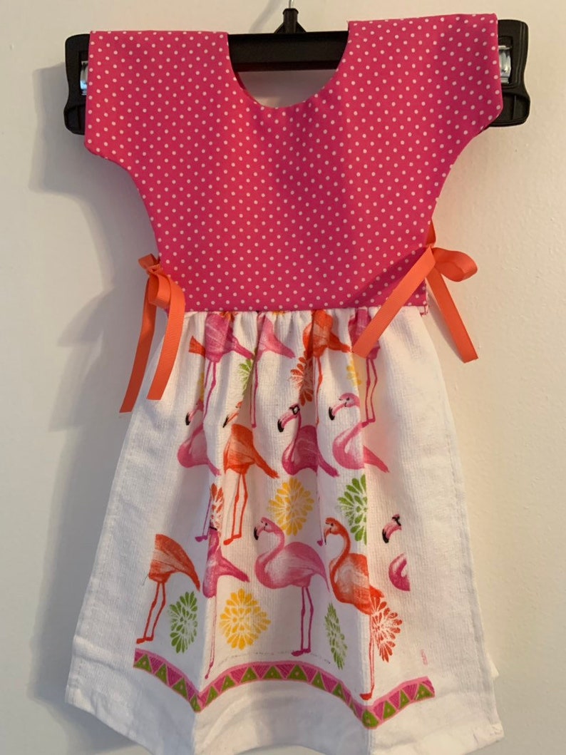 Pink Polka Dots Flamingo Dish Towel Dress AUTISM FUNDRAISER