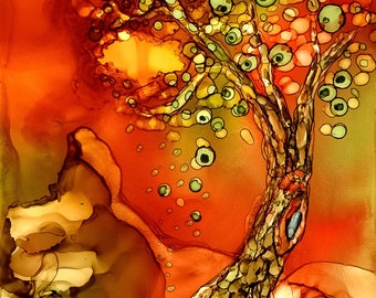 Alcohol Ink Art, Art Print,  Autumn Tree II