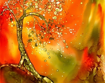 Alcohol Ink Art, Art Print,  Autumn Tree I