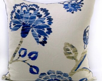 Floral Blue White Designer Pillow COVER Deluxe pillow case