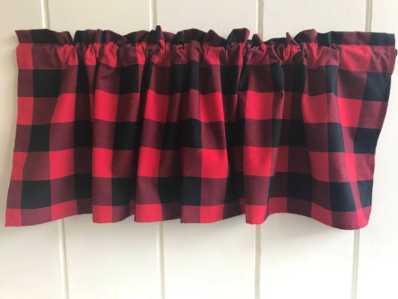Red And Black Buffalo Plaid Curtains Valance Anderson Check Etsy