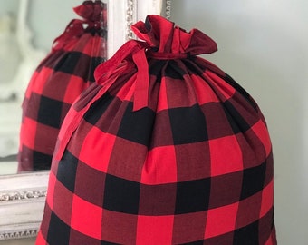 Santa gift  bag in Red Buffalo Plaid 2" check