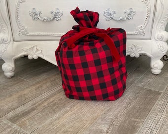 Santa gift  bag in Red Buffalo Plaid 1" check