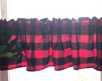 Red and Black buffalo plaid curtains/valance, Anderson Check Plaid Valance, 2" check plaid