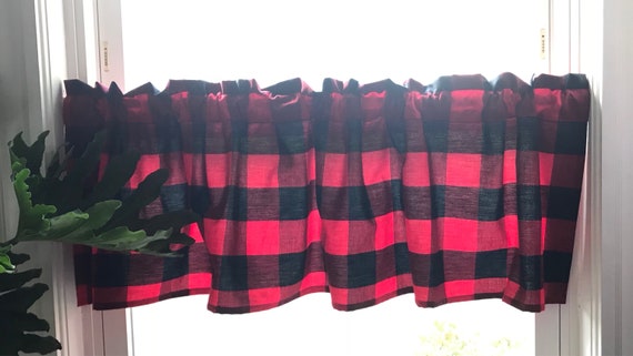 Red And Black Buffalo Plaid Curtains Valance Anderson Check Etsy