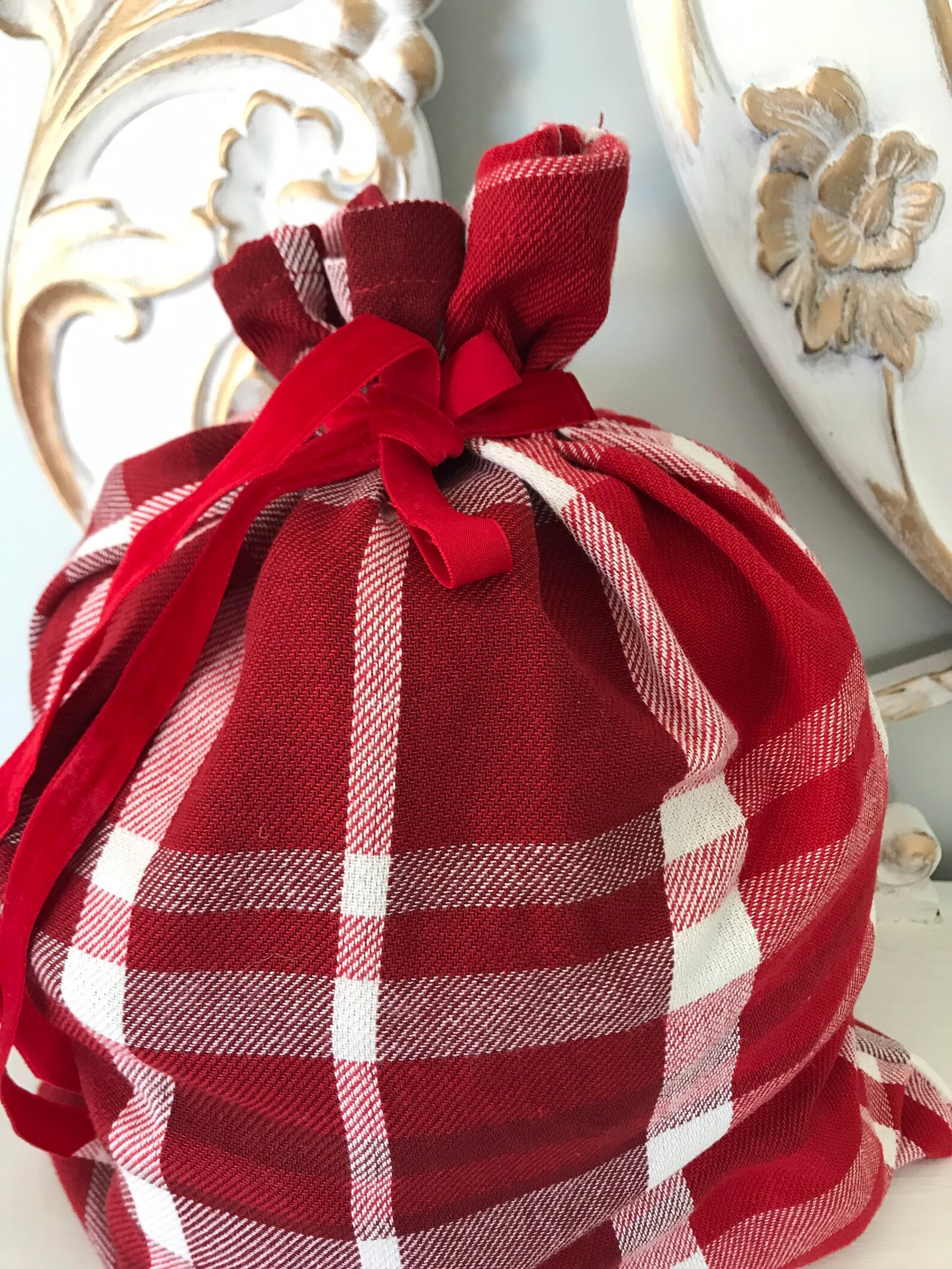 RED Plaid Flannel Christmas Gift Bag 13x17 Etsy