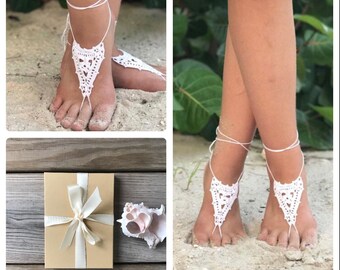 Ivory wedding shoe, Beach Wedding shoes, Crochet Barefoot sandals, Bridal Foot Jewelry, Destination wedding shoes, Ivory bottomless sandals