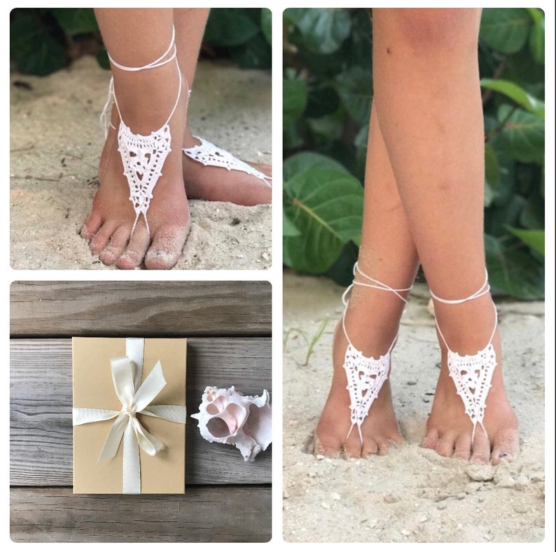 Ivory wedding shoe, Beach Wedding shoes, Crochet Barefoot sandals, Bridal Foot Jewelry, Destination wedding shoes, Ivory bottomless sandals image 1