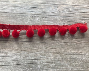 1+ Yards Red Pom Pom trim 3/4” Ball