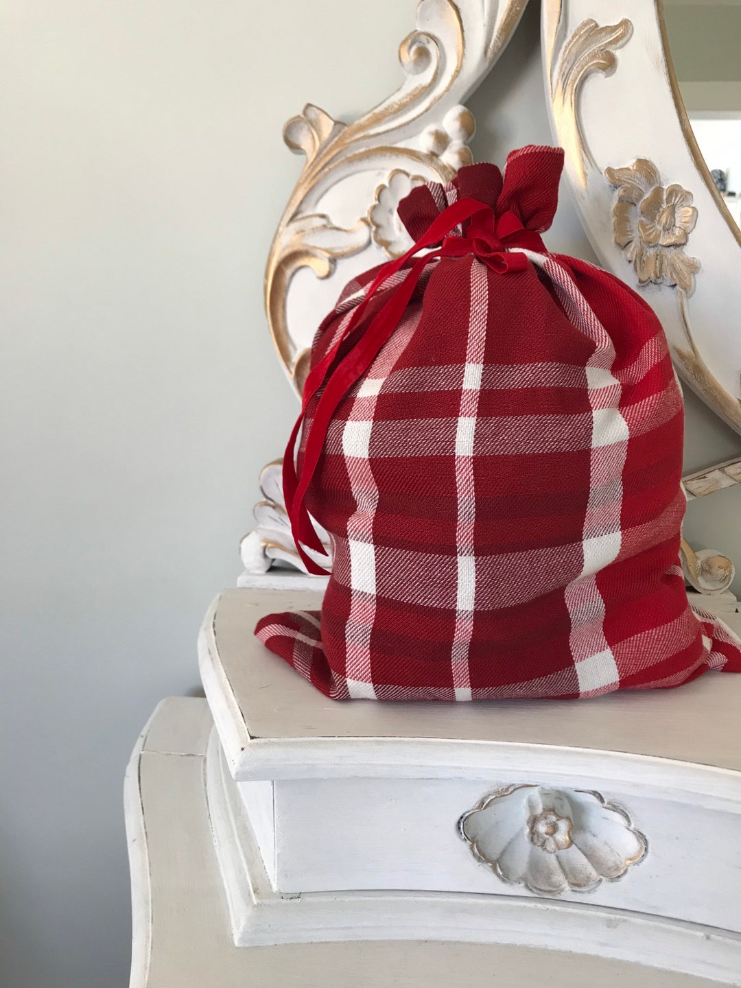 RED Plaid Flannel Christmas Gift Bag 13x17 Etsy