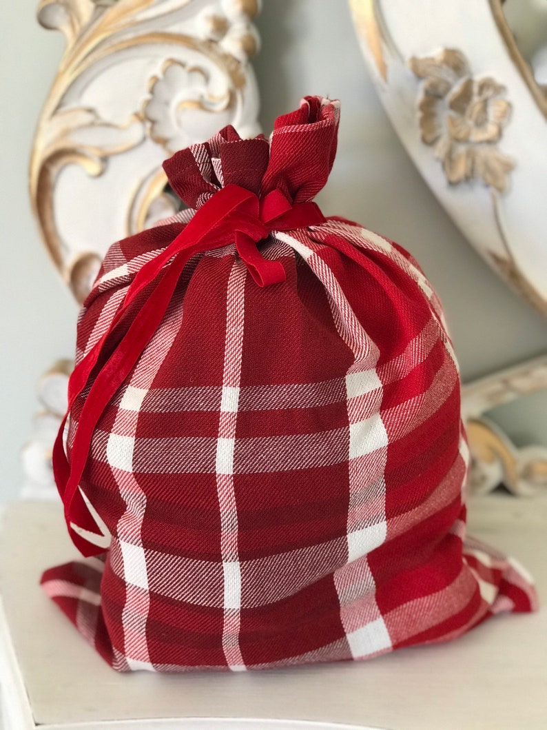 RED Plaid Flannel Christmas Gift Bag 13x17 Etsy