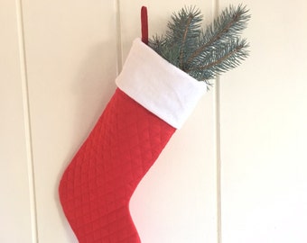 Christmas Stockings, Quilted Stockings, Red Stockings, Quilted Christmas Stocking, Handmade Plush Christmas Stockings GreenwoodCorner