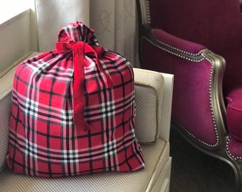 RED PLAID Flannel Christmas Gift Bag