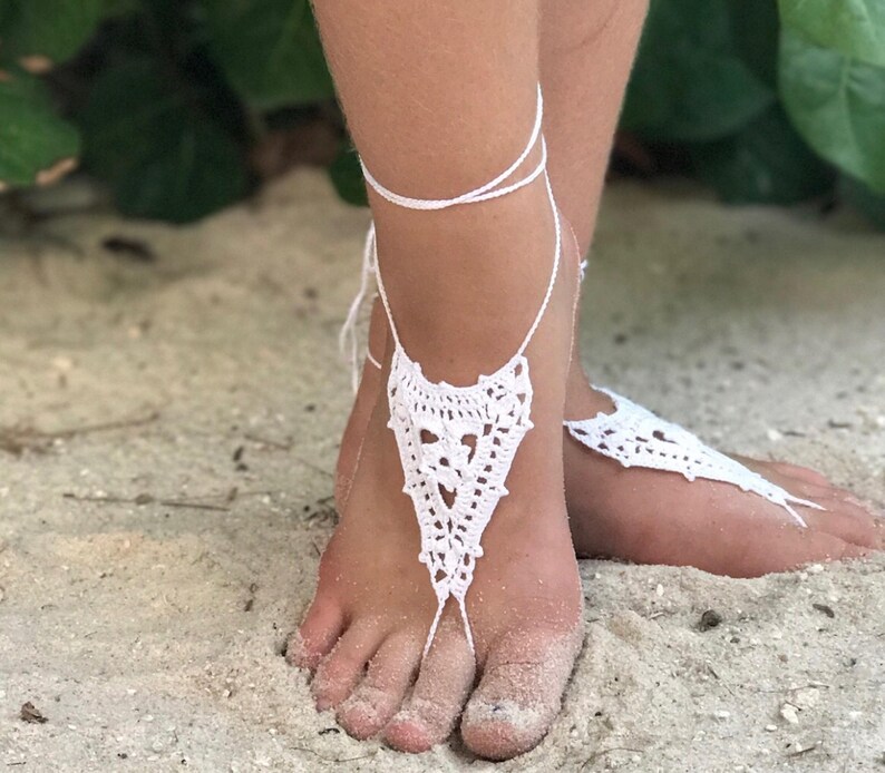 Ivory wedding shoe, Beach Wedding shoes, Crochet Barefoot sandals, Bridal Foot Jewelry, Destination wedding shoes, Ivory bottomless sandals image 3