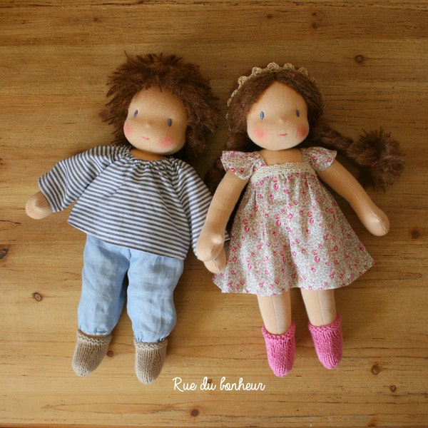 Custom dolls boy and girl - Waldorf doll - brother and sister - Dolls with blonde, brown or red hair - Rag doll - Textile doll - Twin dolls