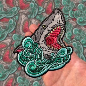 Grote witte haai geborduurde patch