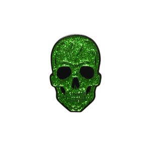 Green Glitter Skull 1.25" Enamel Pin