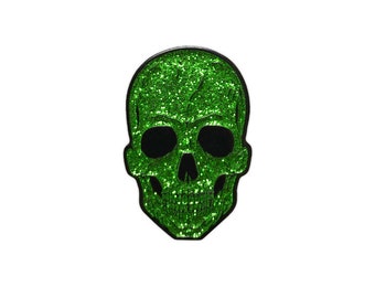 Green Glitter Skull 1.25" Enamel Pin