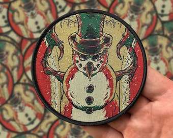 Frosty's Revenge Circular Woven Christmas Patch