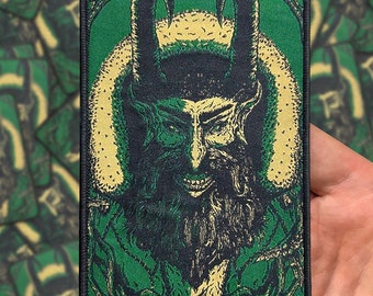 Krampus Green Rectangular Woven Christmas Patch