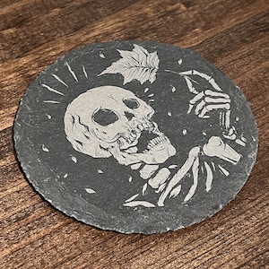 Mapled Halloween 4 Engraved Circular Slate Coaster image 1