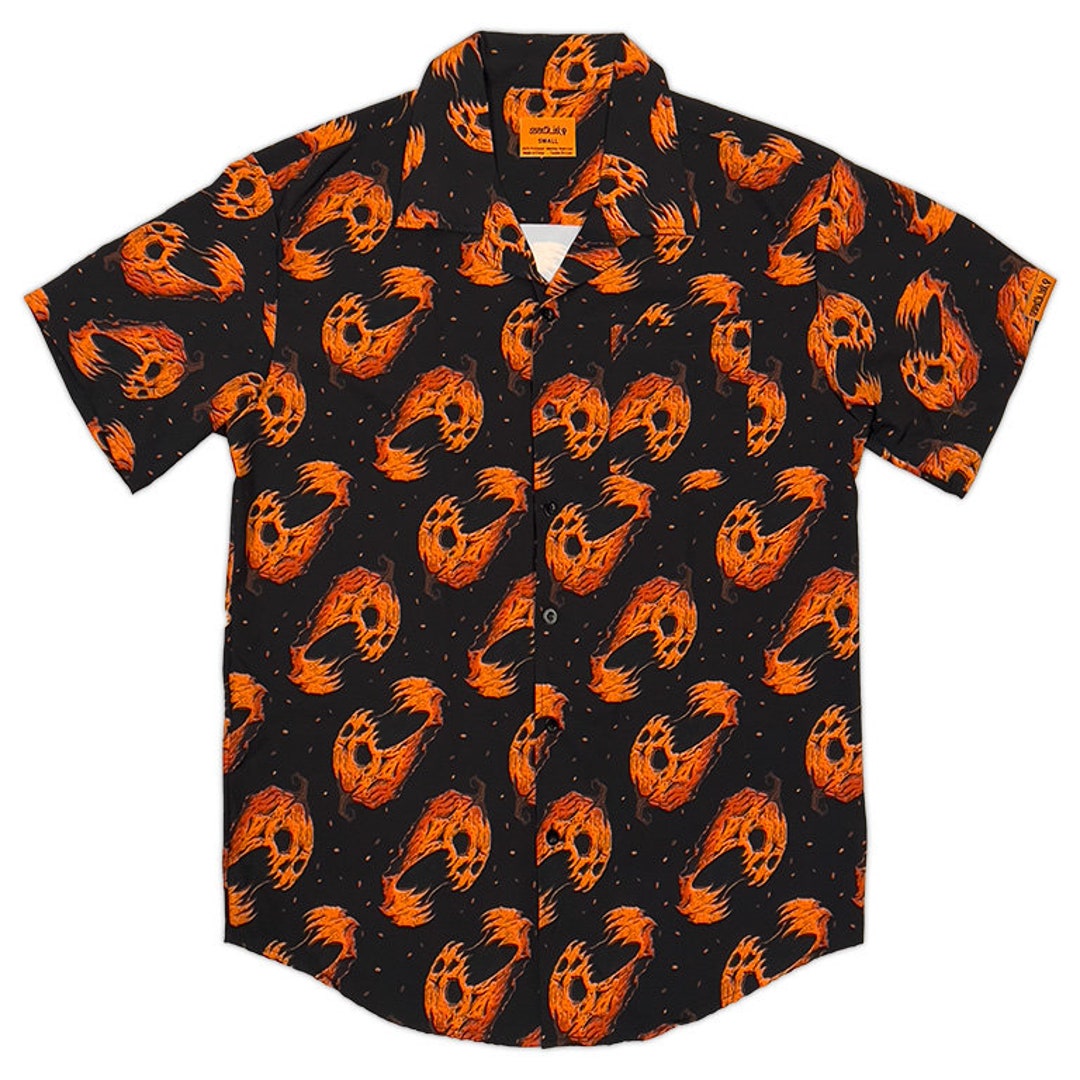 Screaming Pumpkin Halloween Button Down Shirt Etsy