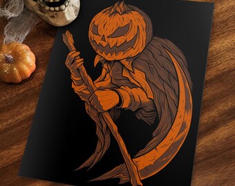 Pumpkin Reaper Orange/Brown 9x12 Giclée Print