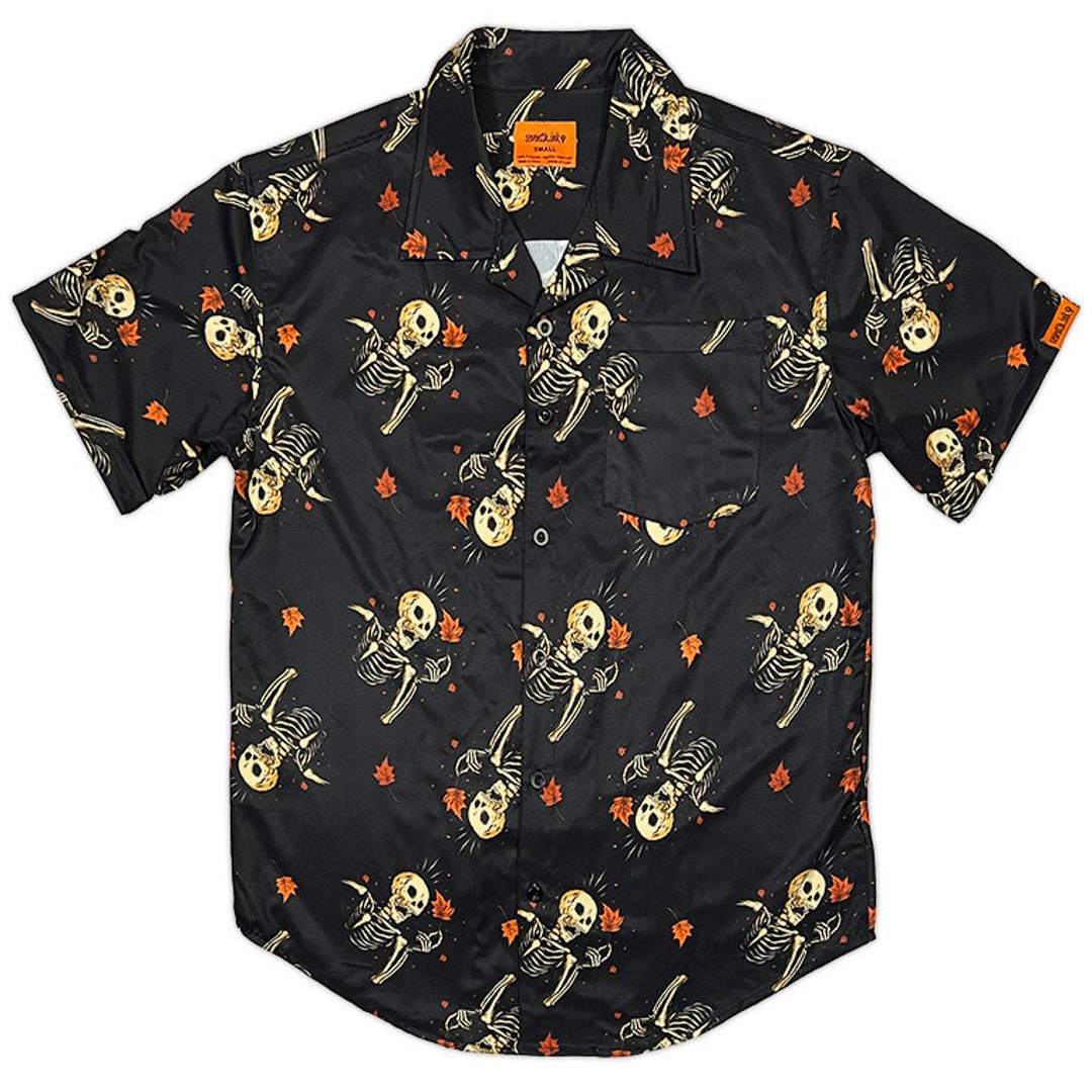 Mapled Skeleton With Leaf Halloween Button Down Shirt Etsy