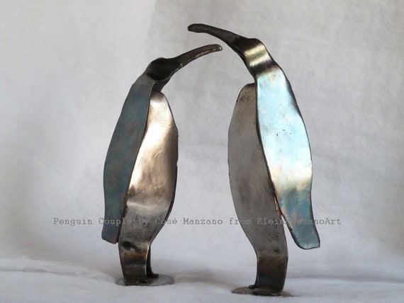 PENGUIN COUPLE, Climate Change, Brutalist Art, Eternal Love, Recycling, Animal Sculpture, Constructive Art, Steel, Wedding, Cosé Manzano