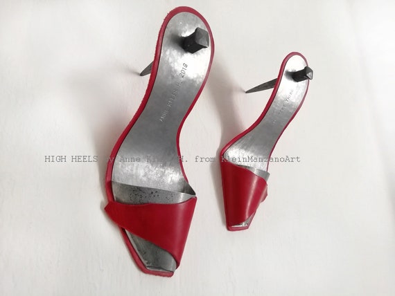 HIGH HEELS, Shoe Sculpture, Surrealist Assemblage, Sexy, Wall Sculpture, Feminist Art, Metal, Leather, Forged Nails, Gift, Anne Klein H.