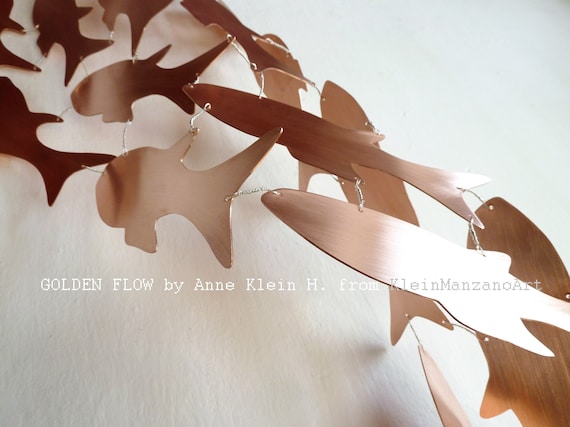 Copper Fish, Fish Artwork, Metal Wall sculpture, Shoal, Gold fish, Wedding, Zen Feng shui, Contemporary art, Bathroom Decor, Anne Klein H.