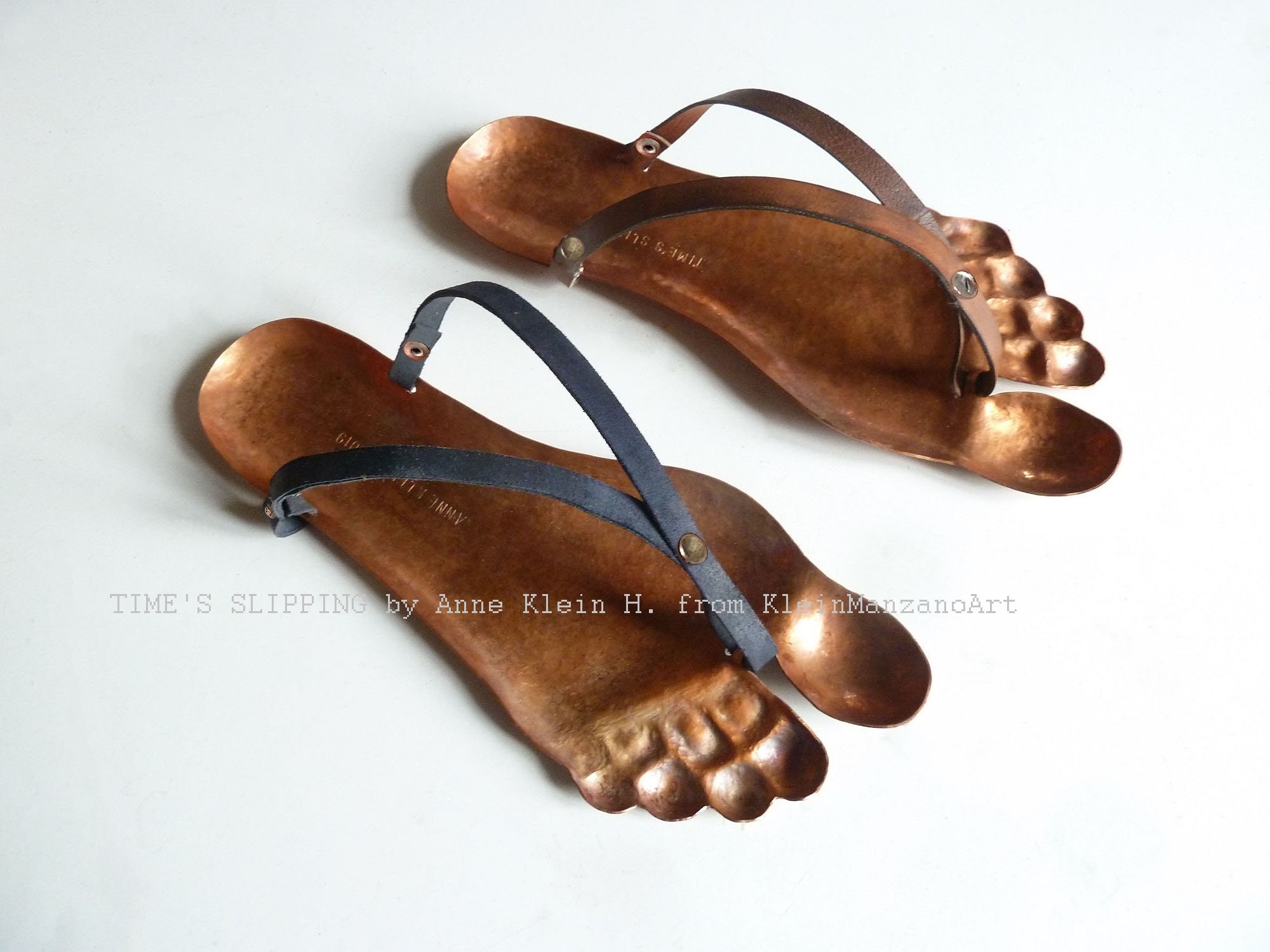 Copper Footprint Metal Wall sculpture Shoe Art Sandal Ancient