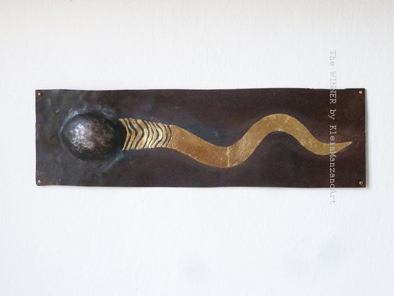 Sperm-cell, Metal Relief, Hanging Sculpture, Wall Art, New Life, Biology, Midwife, Parents, Medical Office, Waiting Room, KleinManzanoArt