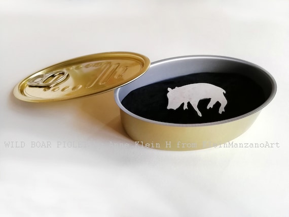 PIGLET brooch, Jewel in a box, Baby wild boar, Gift wrapped, Handmade animal jewelry, Hunting, Surprise tin, by Anne Klein H.