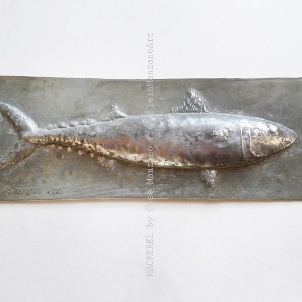 Maquereau, Sculpture poissons en métal, Art mur, Art durable, Art d’animaux, Salle de bains, Cuisine, Intérieure, Aluminium, Cosé Manzano