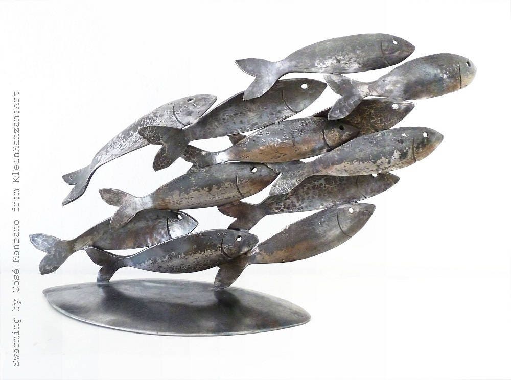 Metal sculpture, Fish, Swarming, Fish sculpture, Shoal, Table top  sculpture, Hand hammered, Sea life, By Cosé Manzano, Free shipping