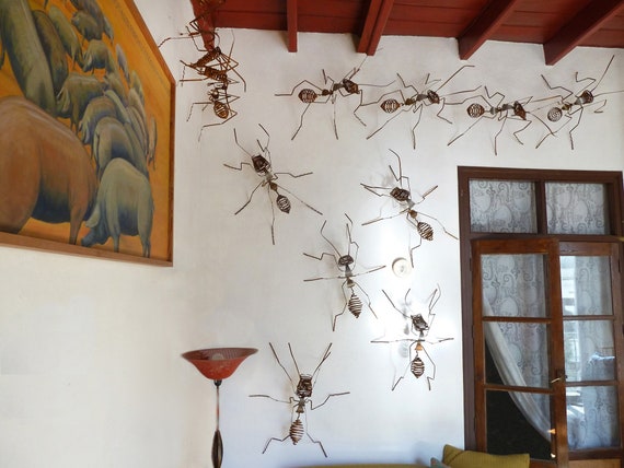 5 Medium Size Ants, Installation, Nature Expands, Wall Sculpture, Metal Art, Insect, Ceiling, Indoor-Outdoor, Garden, Original, Cosé Manzano