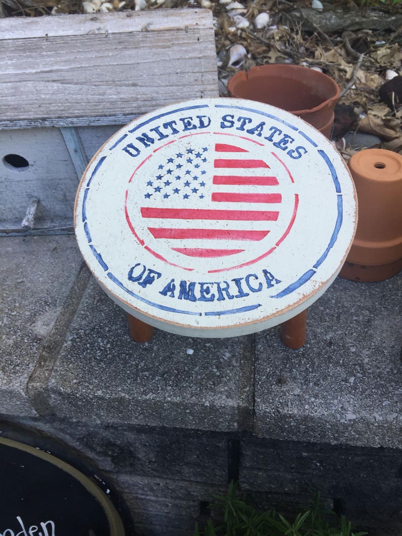 Homespun Americana Small Usa Stool Stars Stripes Flag Etsy