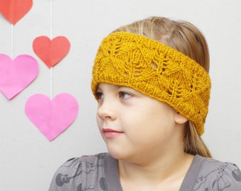 Knit wool headband, Ear warmer, Mustard color Kids Womens turban headband, beautiful leaf lace headband, A Beautiful Handmade Hair Accessory