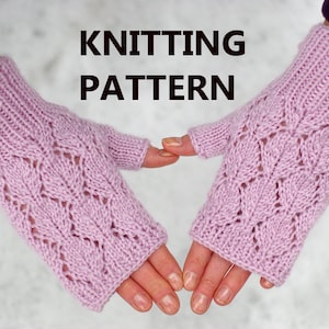 Lace fingerless mittens knitting pattern, women mitts knitting pattern, instant download knitting pattern, wrist warmer knitting pattern