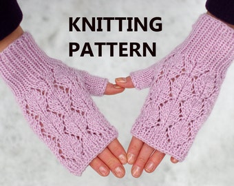 Lace fingerless mittens knitting pattern, women mitts knitting pattern, instant download knitting pattern, wrist warmer knitting pattern