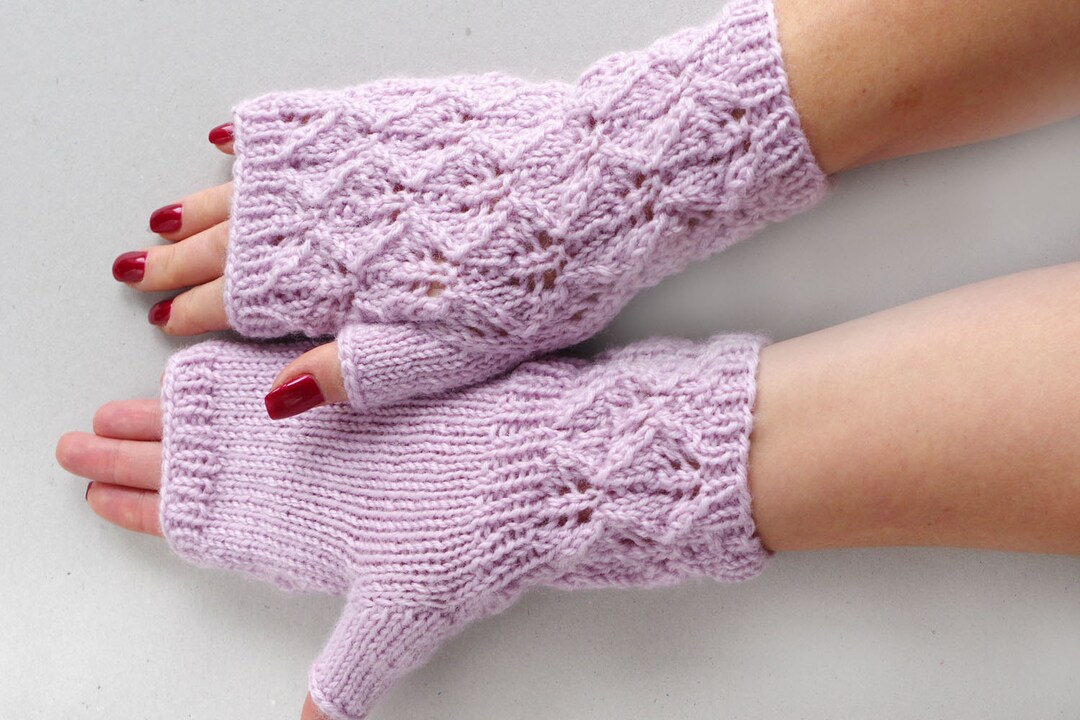 Dusty Pink Lace Fingerless Gloves Wool Arm Warmers Knit Etsy