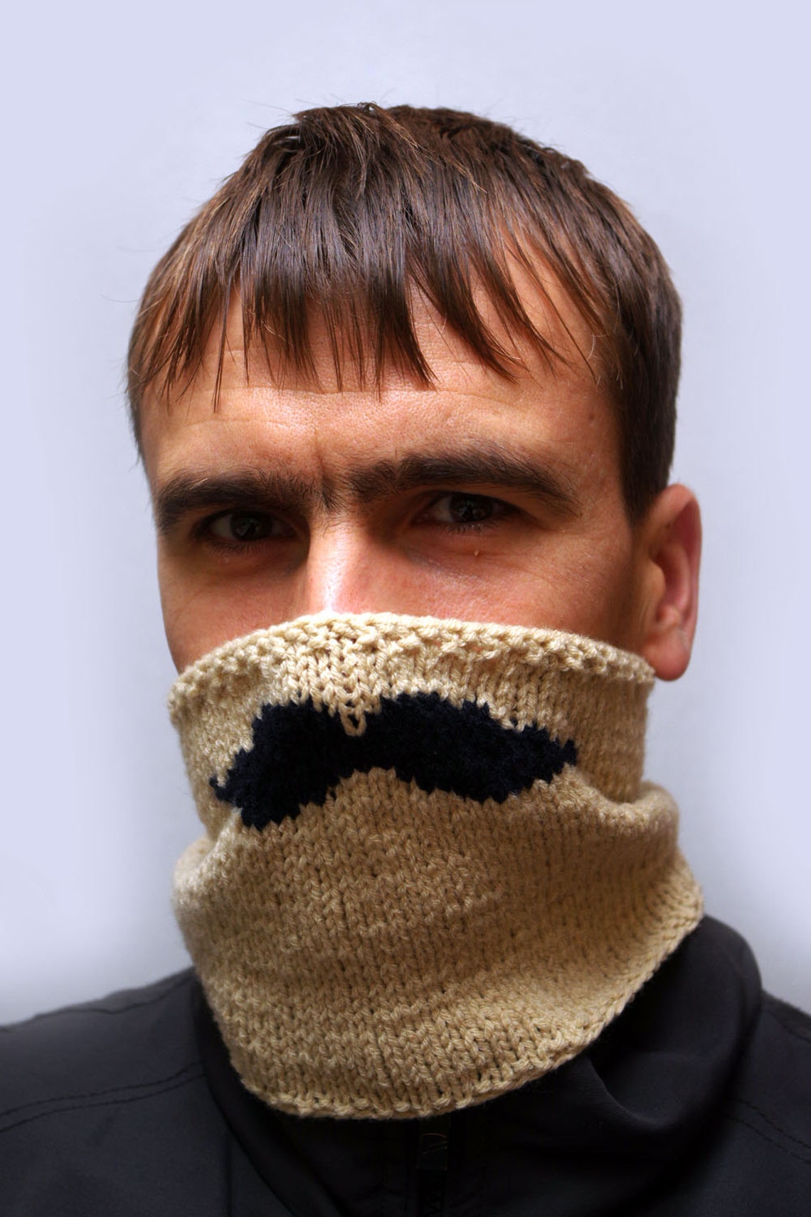 Mens Mustache Loop Scarf, Movember, Merino Wool Neckwarmer, Mens Winter ...