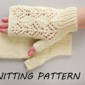 Fingerless mittens knitting pattern, women mitts knitting pattern, instant download knitting pattern, wrist warmer knitting pattern image 1