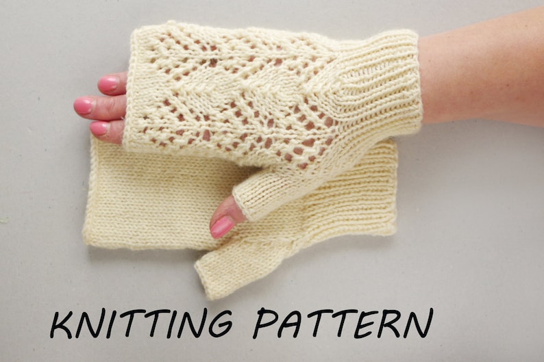 Fingerless mittens knitting pattern, women mitts knitting pattern, instant download knitting pattern, wrist warmer knitting pattern image 1